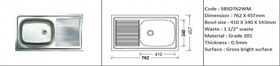 🇲🇾*STOCK AVAILABLE*🇲🇾 SBSD762WM / Standard wall mount application / SS Grade 201 / 0.5mm plate thickness / 1 1/2
