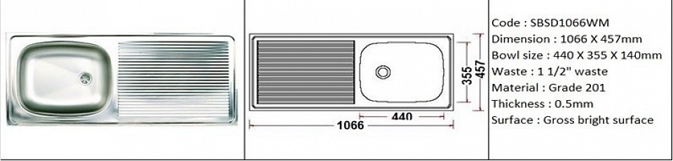 🇲🇾*STOCK AVAILABLE*🇲🇾 SBSD1066WM (0.5) / Standard wall mount application / SS Grade 201 / 0.5mm plate thickness / 1 1/2