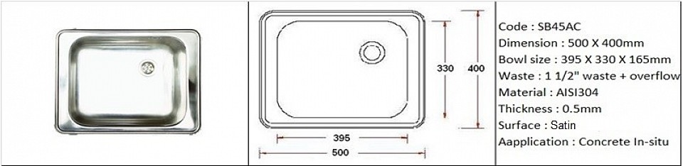 SB45AC / Concrete in-situ application / AISI304 (18/8) / 0.5mm plate thickness / 1 1/2