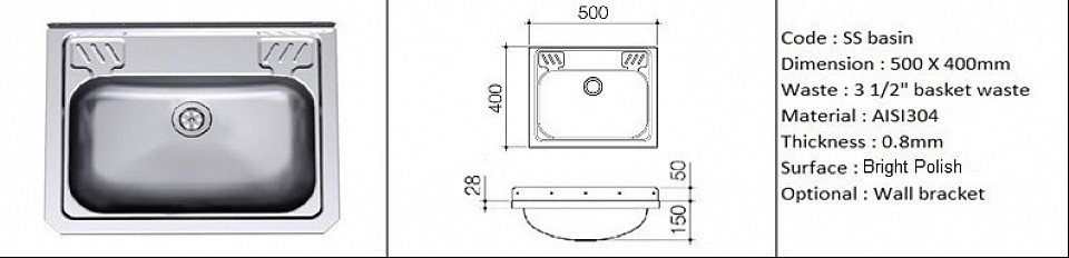🇲🇾*STOCK AVAILABLE*🇲🇾 SS Basin / Wall mount application / AISI304 (18/8) / 0.8mm plate thickness / 1 1/4
