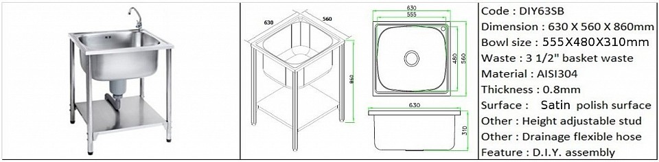 DIY635B / Feature mobile & easy do-it-yourself assembly / AISI304 (18/8) / 3 1/2