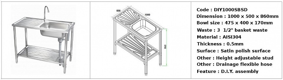 🇲🇾*STOCK AVAILABLE*🇲🇾 DIY1000SBSD / Feature mobile & easy do-it-yourself assembly / AISI304 (18/8) / 3 1/2