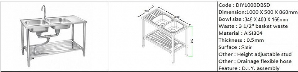 DIY1000DBSD / Feature mobile & easy do-it-yourself assembly / AISI304 (18/8) / 3 1/2