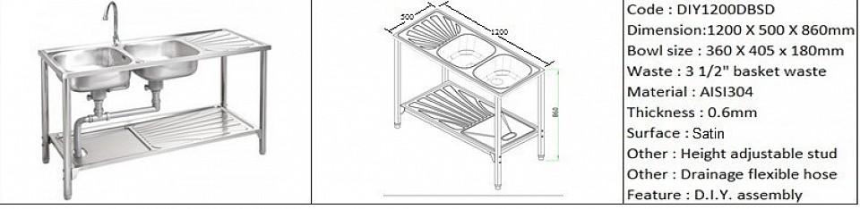 DIY1200DBSD / Feature mobile & easy do-it-yourself assembly / AISI304 (18/8) / 3 1/2