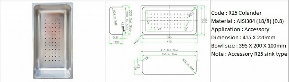 🇲🇾*STOCK AVAILABLE*🇲🇾 R25 Colander / Accessory for all R25 sink models / Quality AISI304 (18/8)