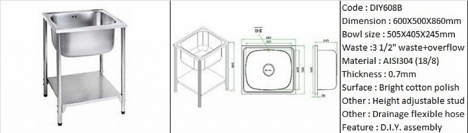 DIY608B / Feature mobile & easy do-it-yourself assembly / AISI304 (18/8) / 3 1/2