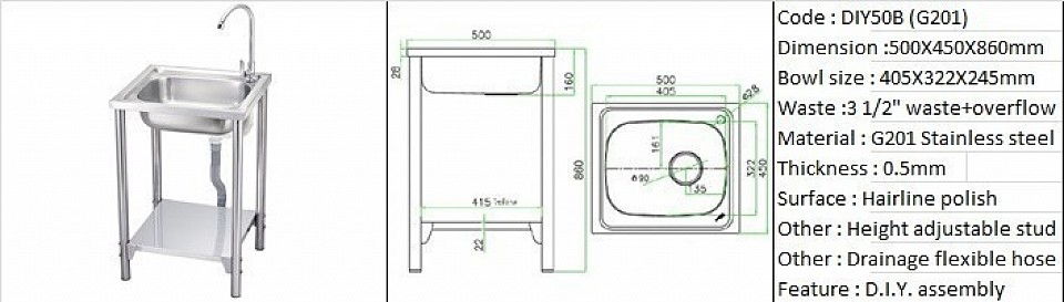 🇲🇾*STOCK AVAILABLE*🇲🇾 DIY50B / Feature economical mobile & easy do-it-yourself assembly / Stainless steel Grade 201 / 3 1/2