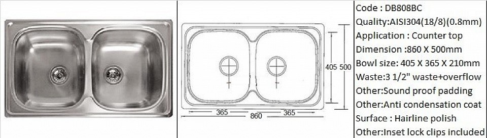 🇲🇾*STOCK AVAILABLE*🇲🇾 DB808BC / Inset or Counter-top application / AISI304 (18/8) / 0.8 mm plate thickness / 3 1/2