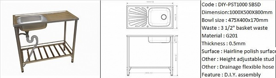 DIY-PST1000SBSD / Feature mobile & easy do-it-yourself assembly / G201 / 3 1/2